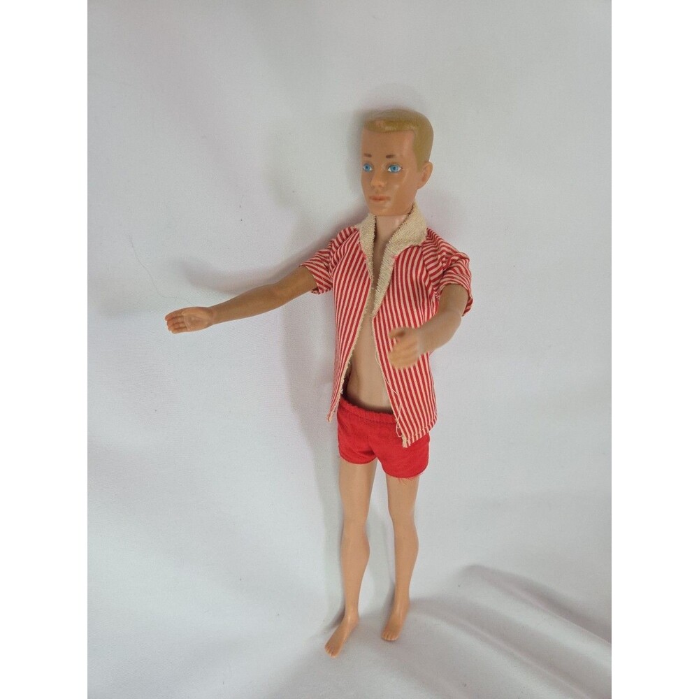 Vintage 1960s Ken Doll Mattel Red Stripe Swim Outfit Blonde Blue Eyes